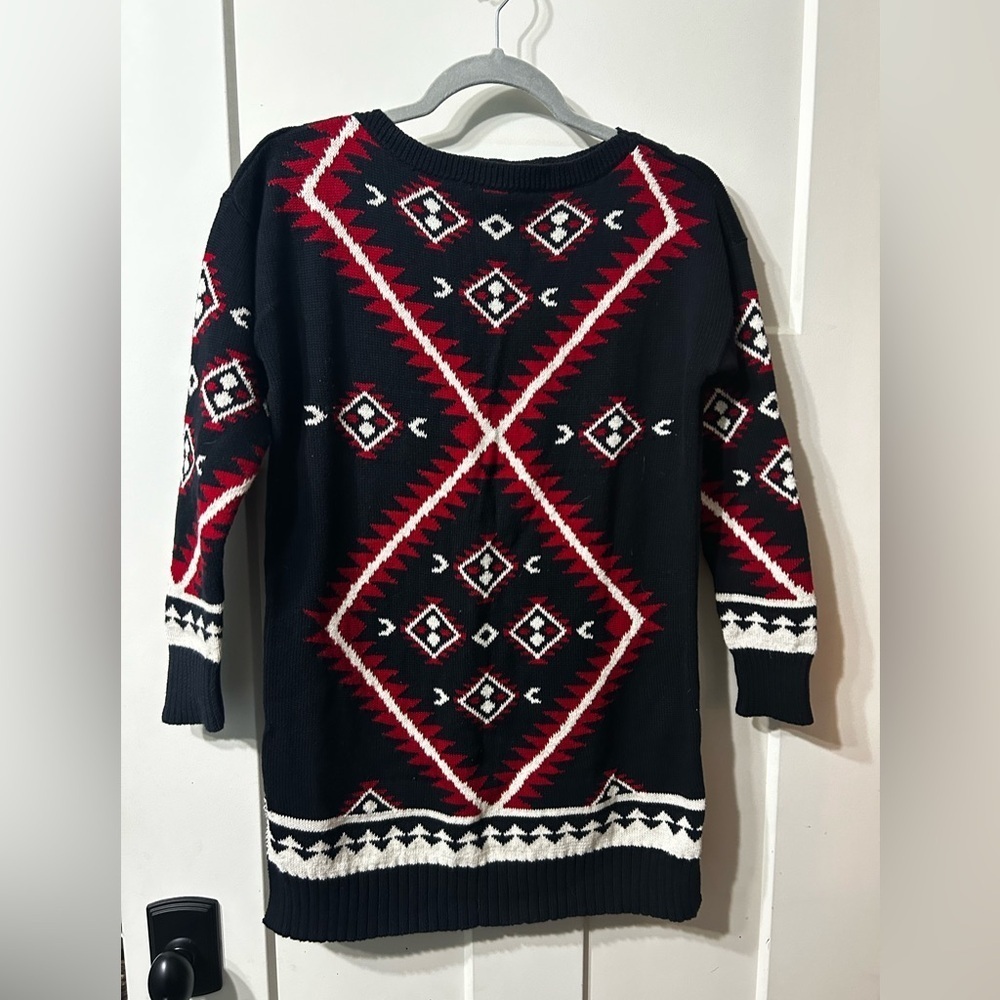 Lauren Ralph Lauren Black, white & Red Cotton Knit Sweater Aztec southwest print